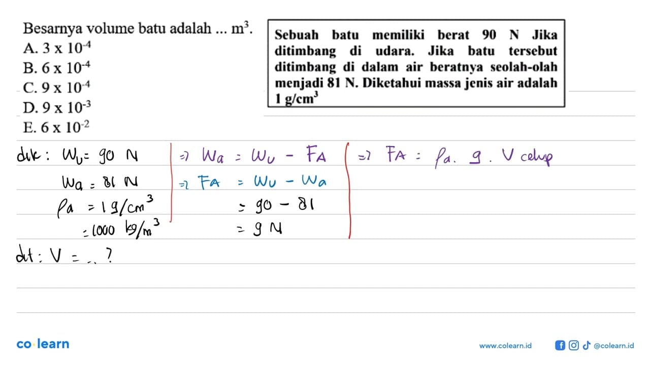 Besarnya volume batu adalah ... m^3.