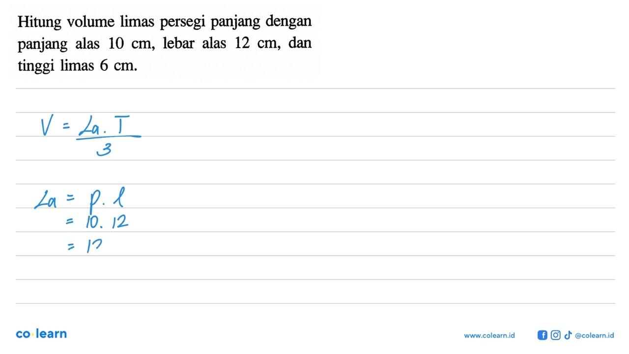 Hitung volume limas persegi panjang dengan panjang alas 10