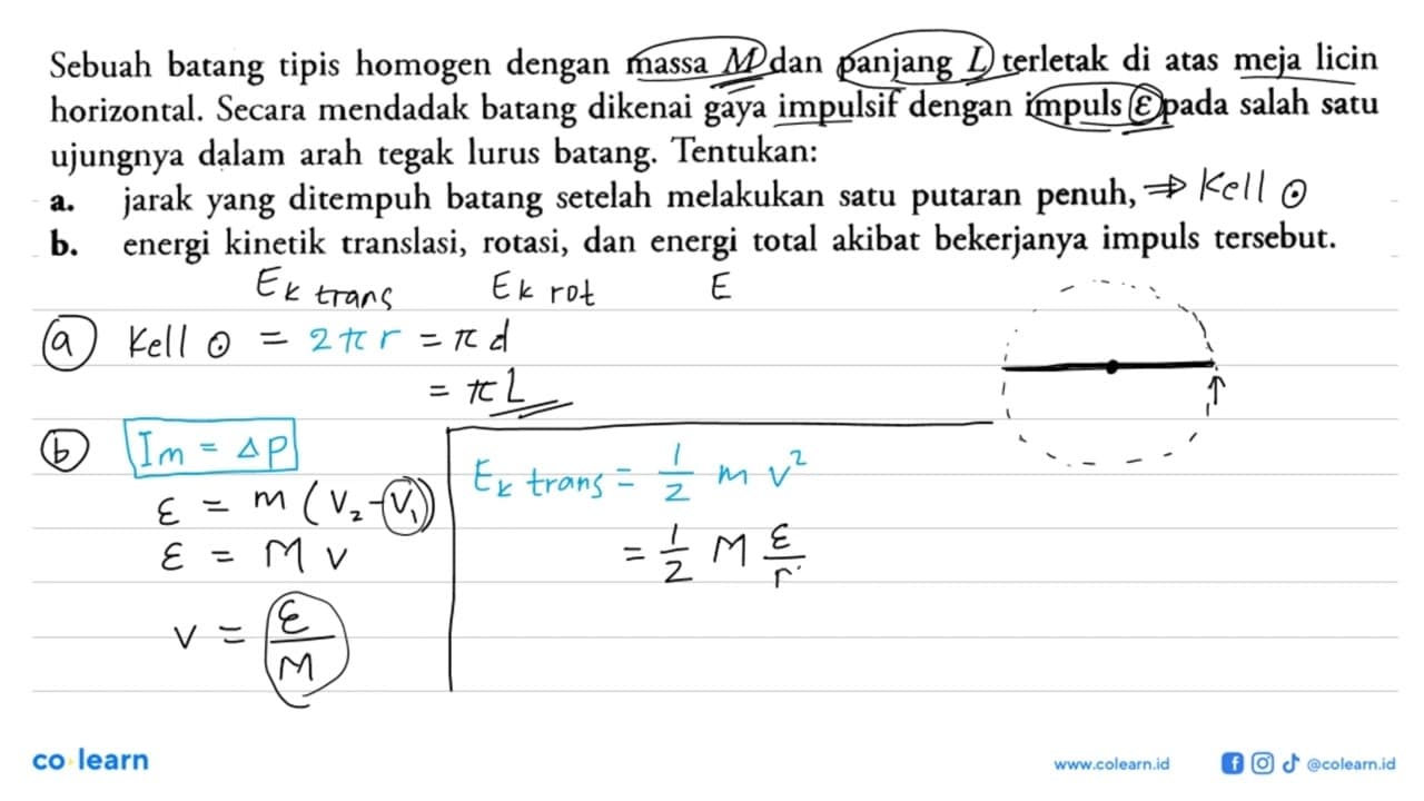 Sebuah batang tipis homogen dengan massa M dan panjang L