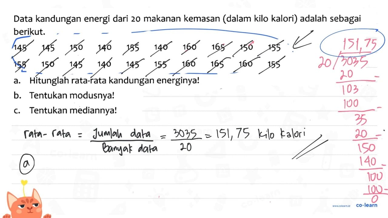 Data kandungan energi dari 20 makanan kemasan (dalam kilo