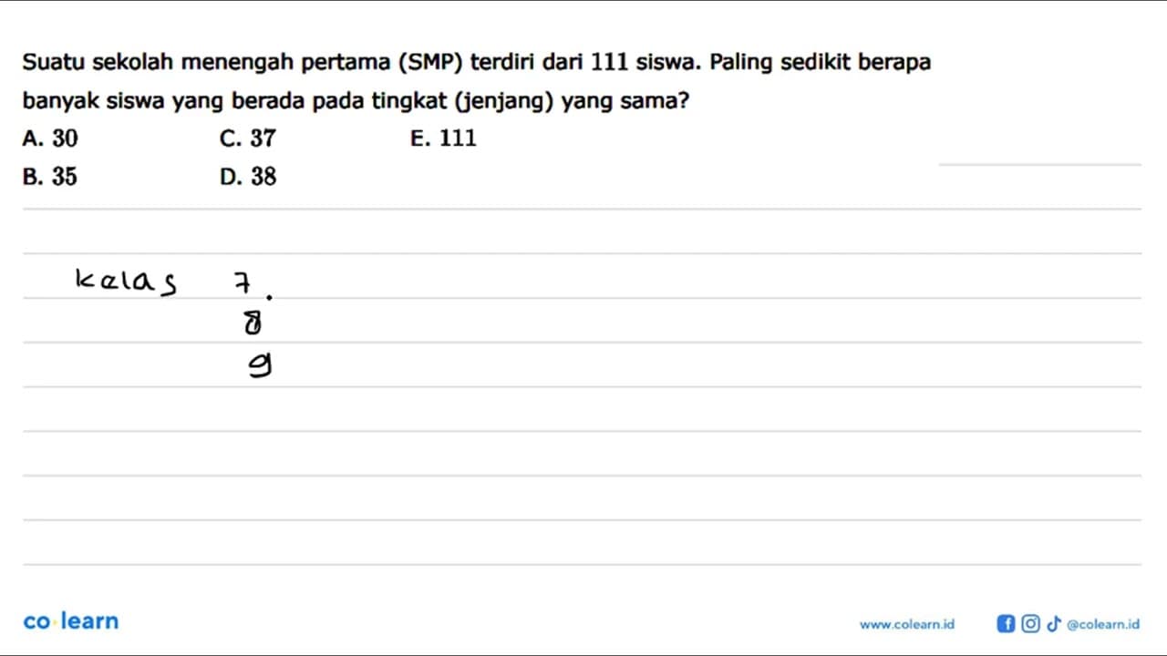 Suatu sekolah menengah pertama (SMP) terdiri dari 111