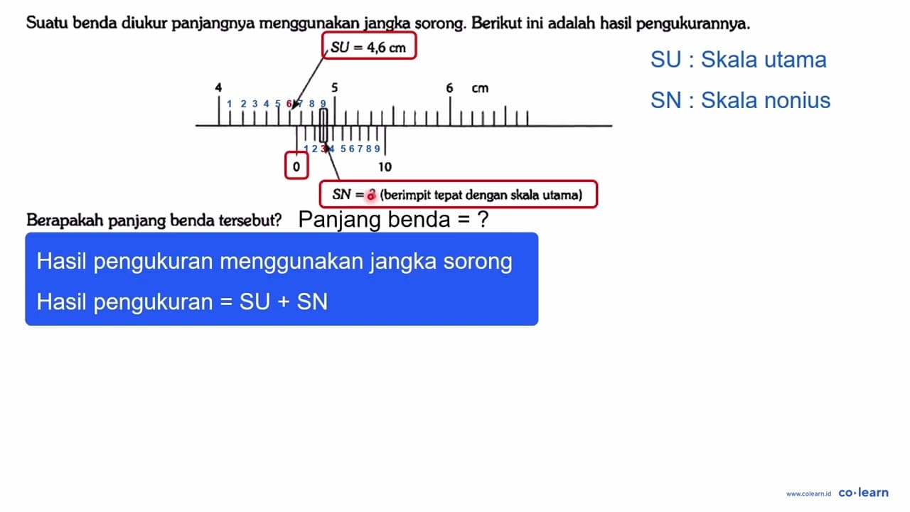 Suatu benda diukur panjangnya menggunakan jangka sorong.