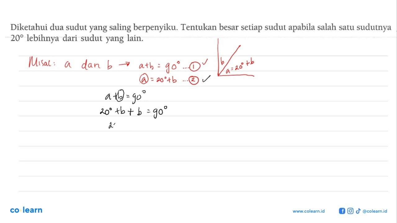 Diketahui dua sudut yang saling berpenyiku. Tentukan besar