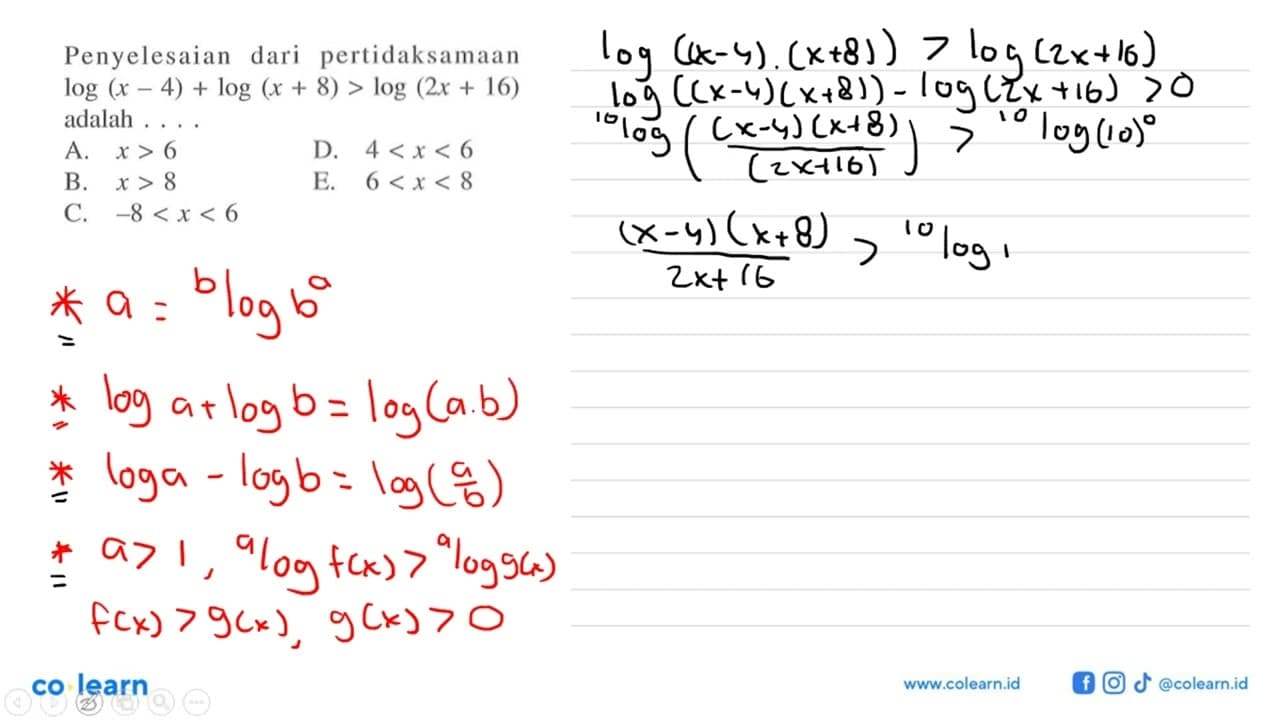 Penyelesaian dari pertidaksamaan