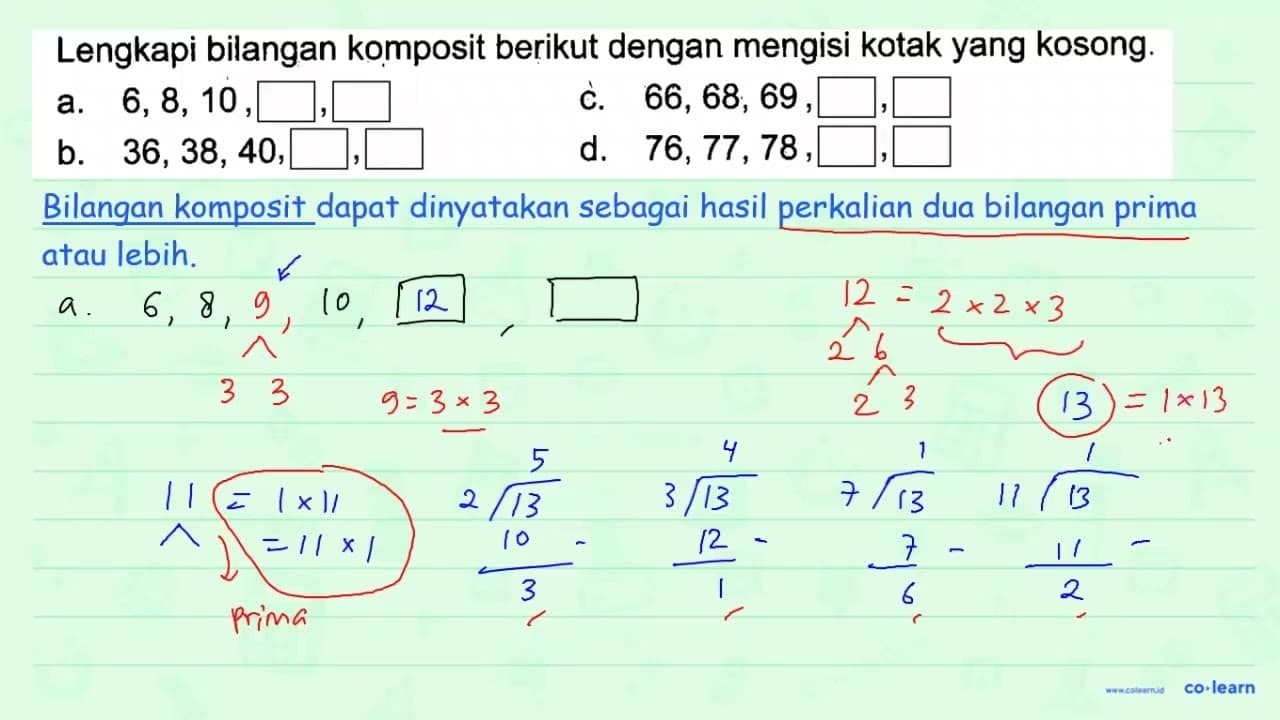 Lengkapi bilangan komposit berikut dengan mengisi kotak