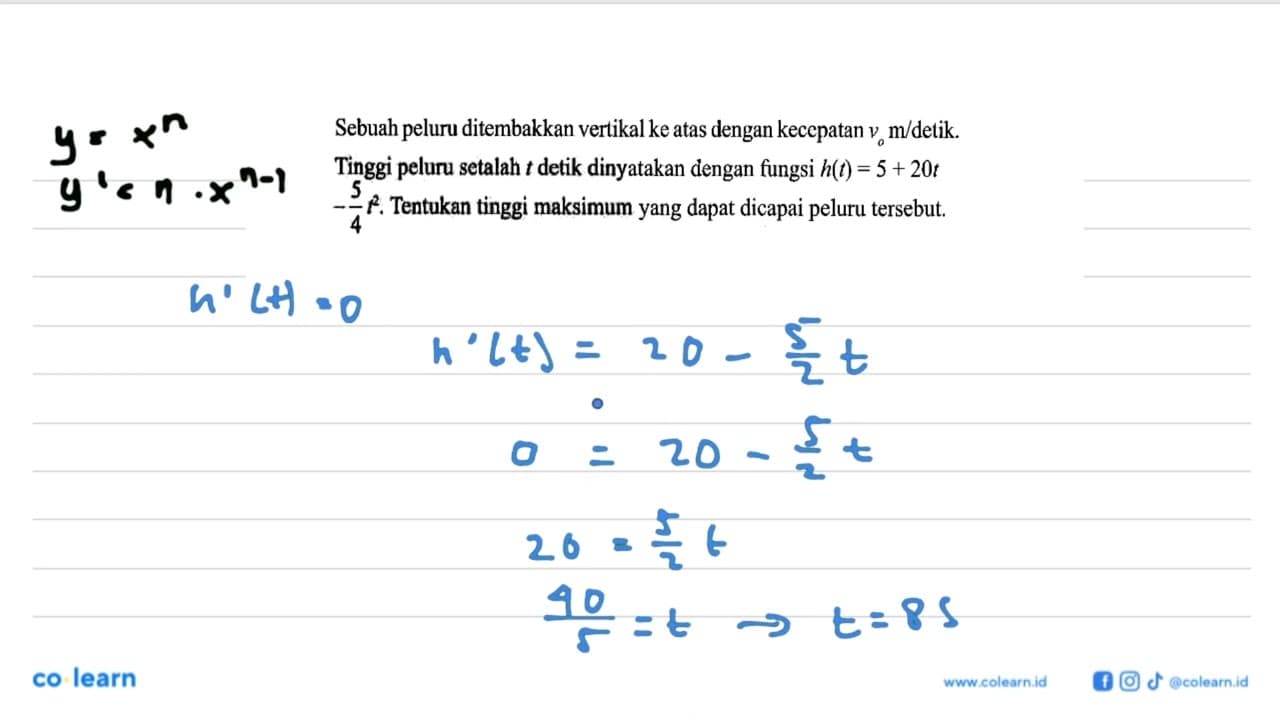 Sebuah peluru ditembakkan vertikal ke atas dengan kecepatan