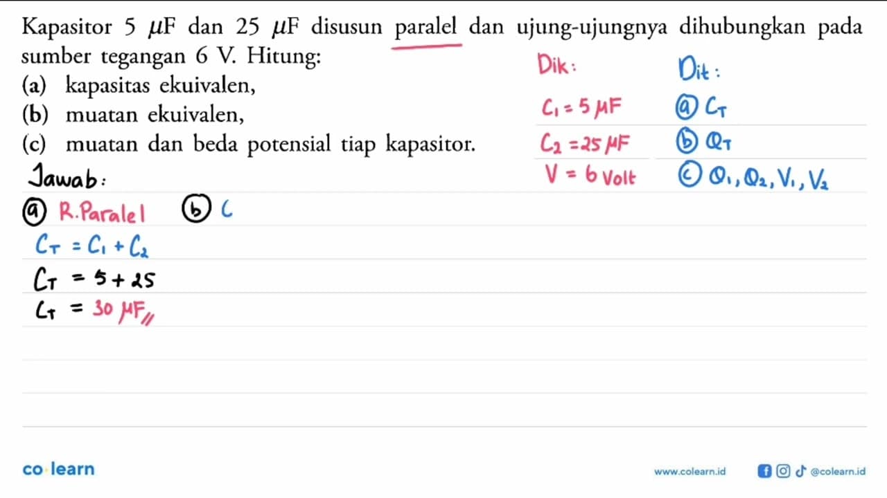 Kapasitor 5 mu F dan 25 mu F disusun paralel dan