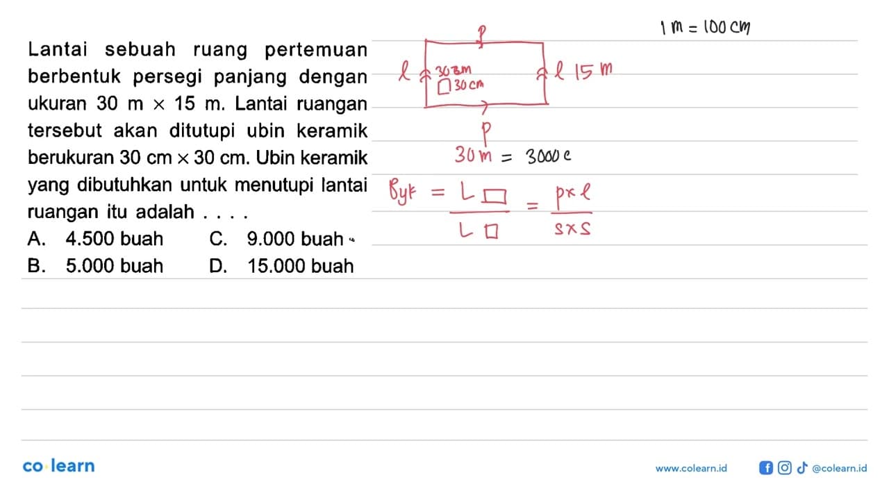 Lantai sebuah ruang pertemuan berbentuk persegi panjang