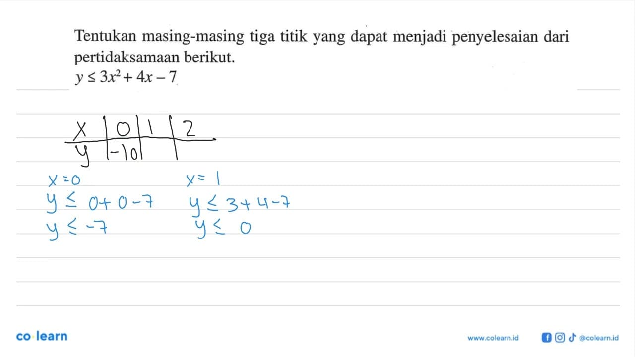 Tentukan masing-masing tiga titik yang dapat menjadi