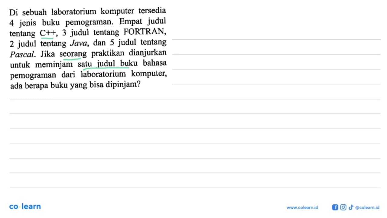 Di sebuah laboratorium komputer tersedia 4 jenis buku