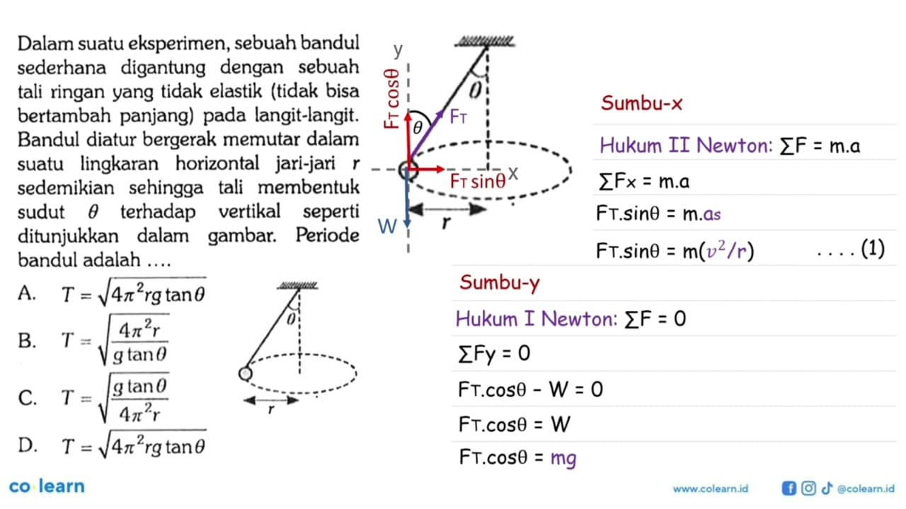 Dalam suatu eksperimen, sebuah bandul sederhana digantung