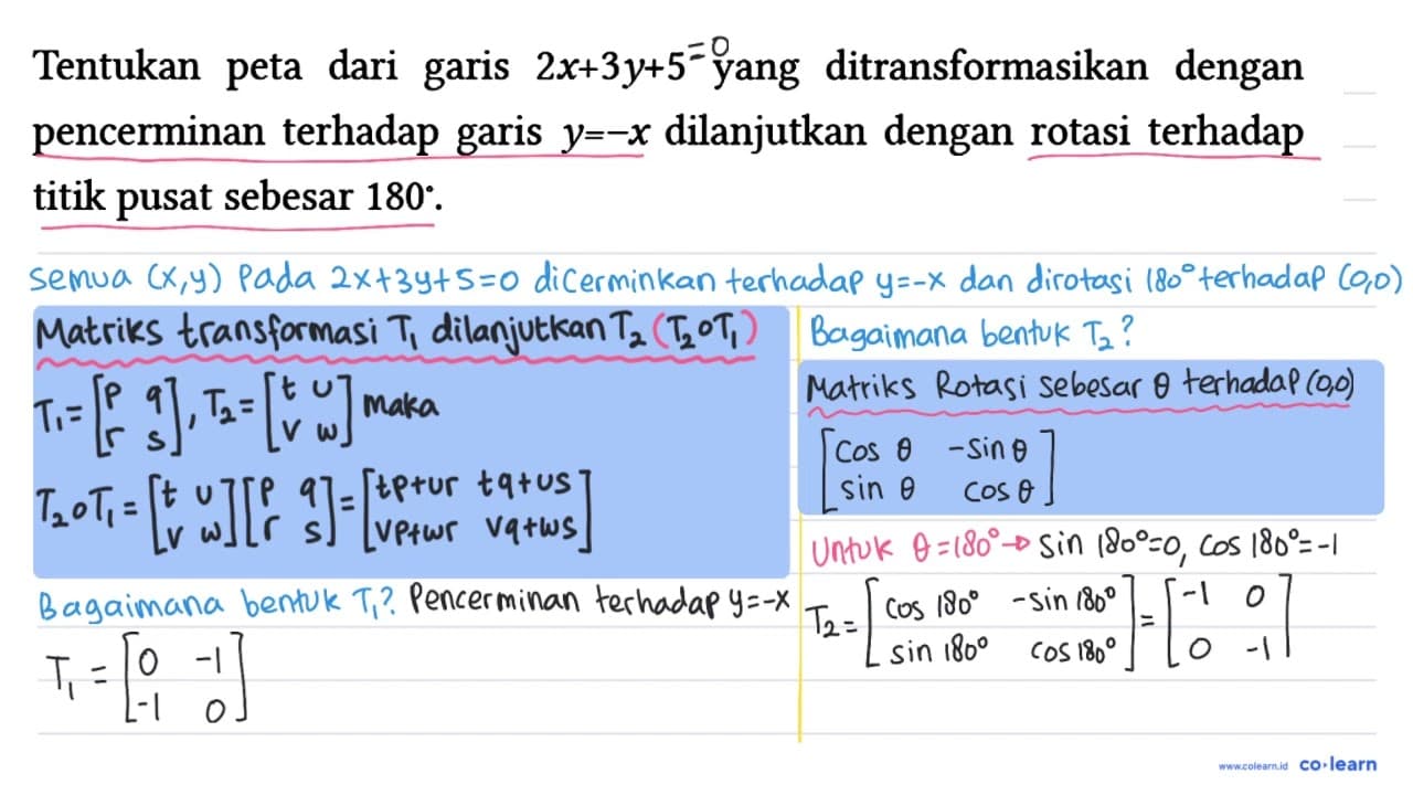 Tentukan peta dari garis 2x + 3y + 5 yang ditransformasikan