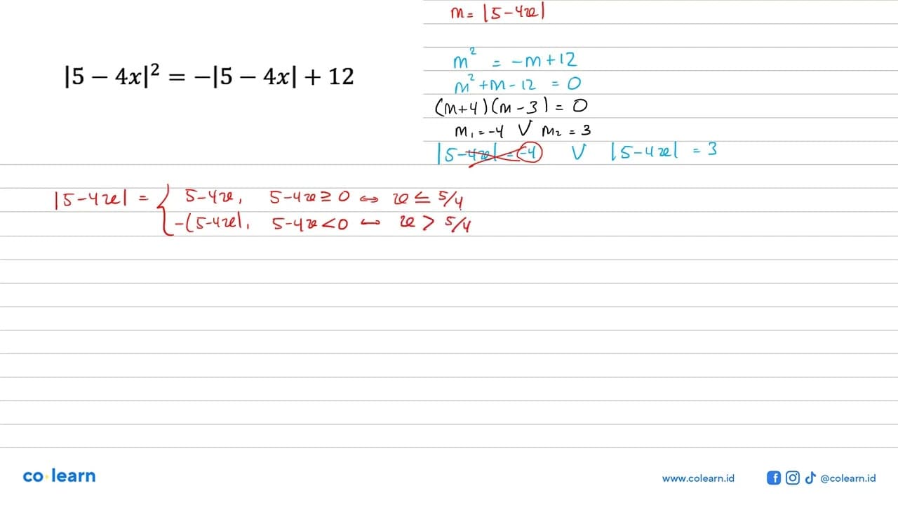 |5-4x|^2 = -|5-4 x| + 12