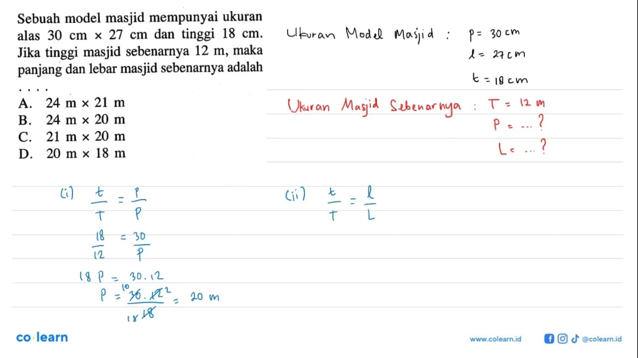 Sebuah model masjid mempunyai ukuran alas 30 cm x 27 cm dan