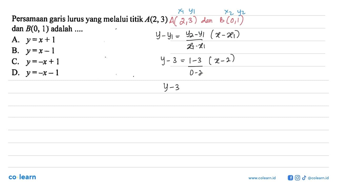 Persamaan garis lurus yang melalui titik A(2, 3) dan B(0,