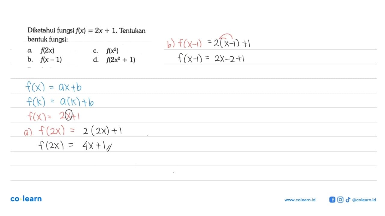 Diketahui fungsi f(x)=2x+1. Tentukan bentuk fungsi: a.