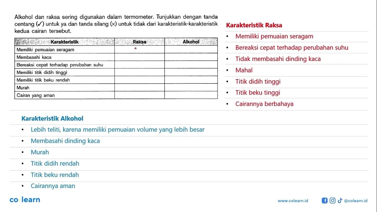 Alkohol dan raksa sering digunakan dalam termometer.