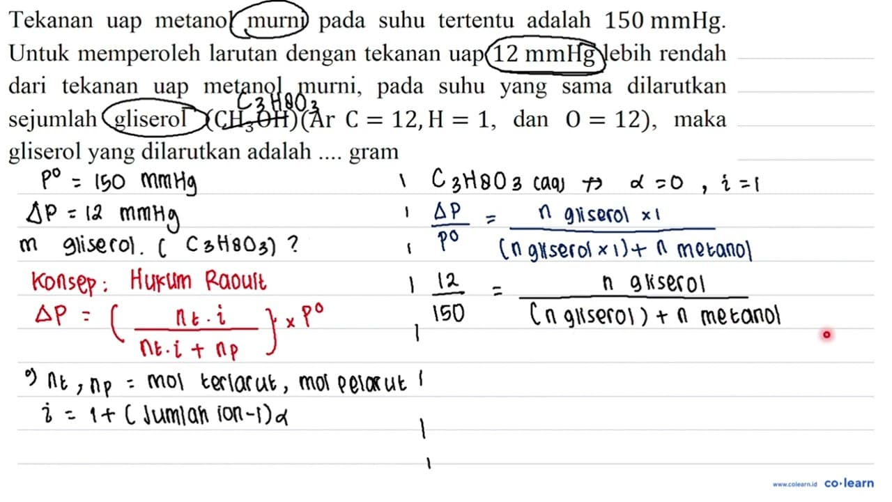 Tekanan uap metanol murni pada suhu tertentu adalah 150