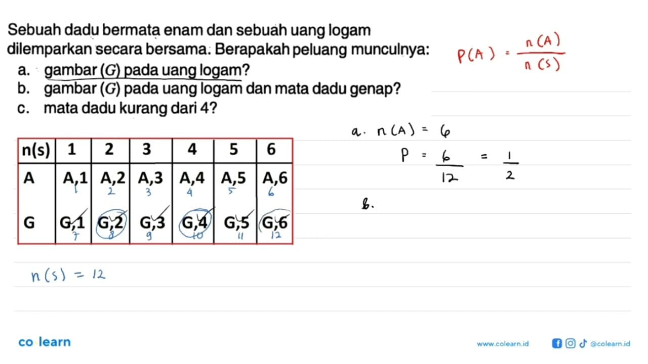 Sebuah dadu bermata enam dan sebuah uang logam dilemparkan