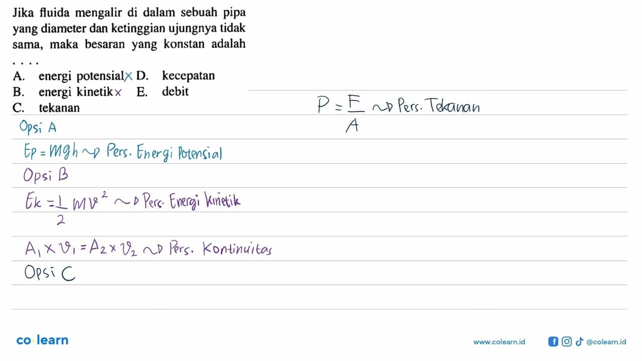 Jika fluida mengalir di dalam sebuah pipa yang diameter dan