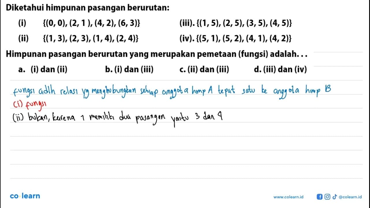 Diketahui himpunan pasangan berurutan:(i)