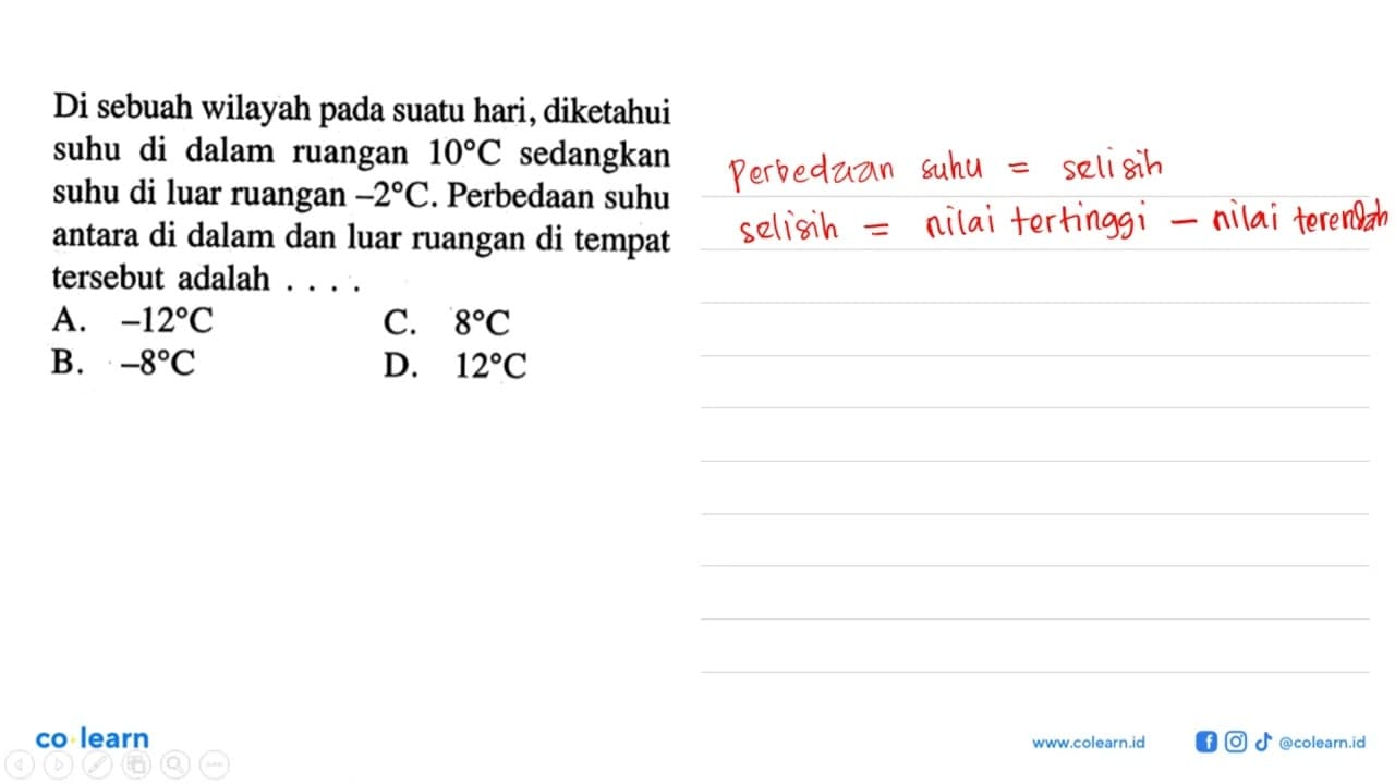 Di sebuah wilayah pada suatu hari, diketahui suhu di dalam