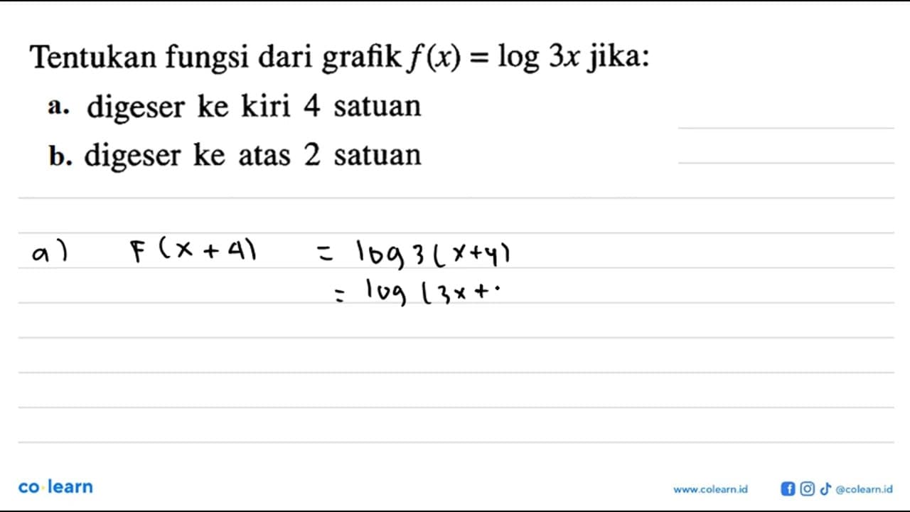 Tentukan fungsi dari grafik f(x) = log 3x jika: a. digeser
