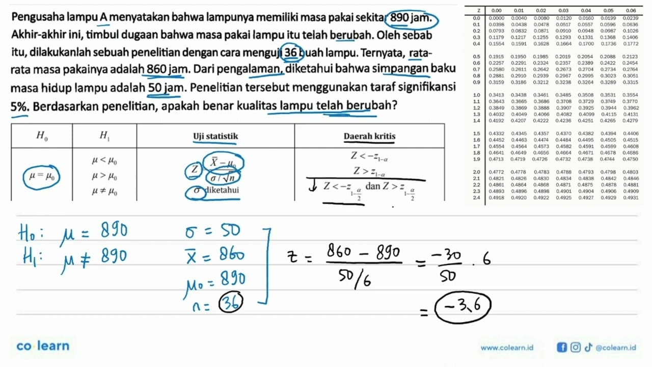 Pengusaha lampu A menyatakan bahwa lampunya memiliki masa