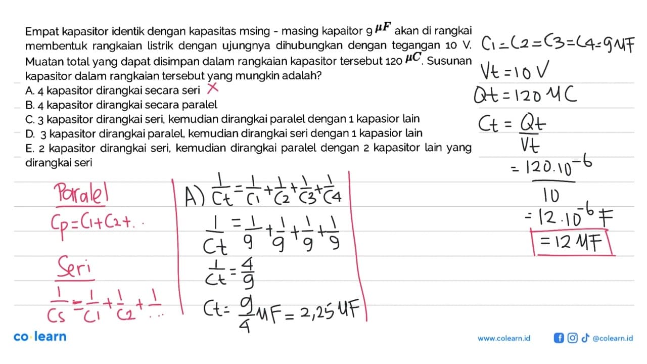 Empat kapasitor identik dengan kapasitas masing-masing