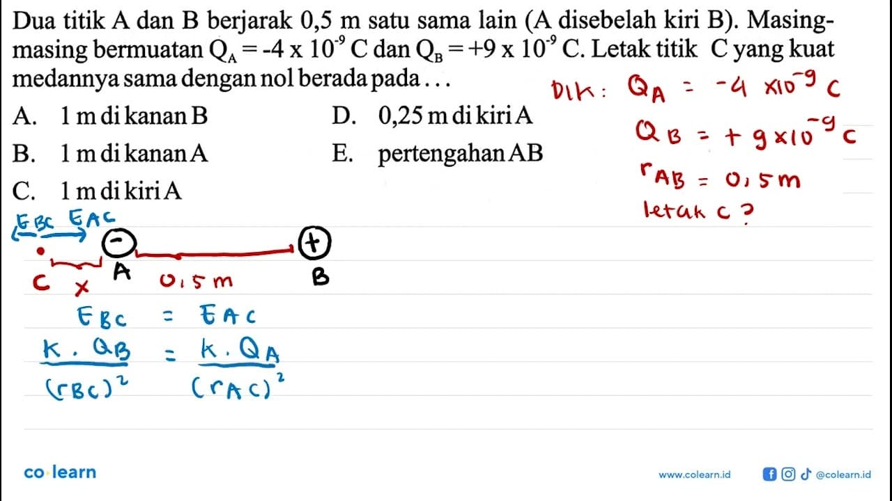 Dua titik A dan B berjarak 0,5 m satu sama lain (A