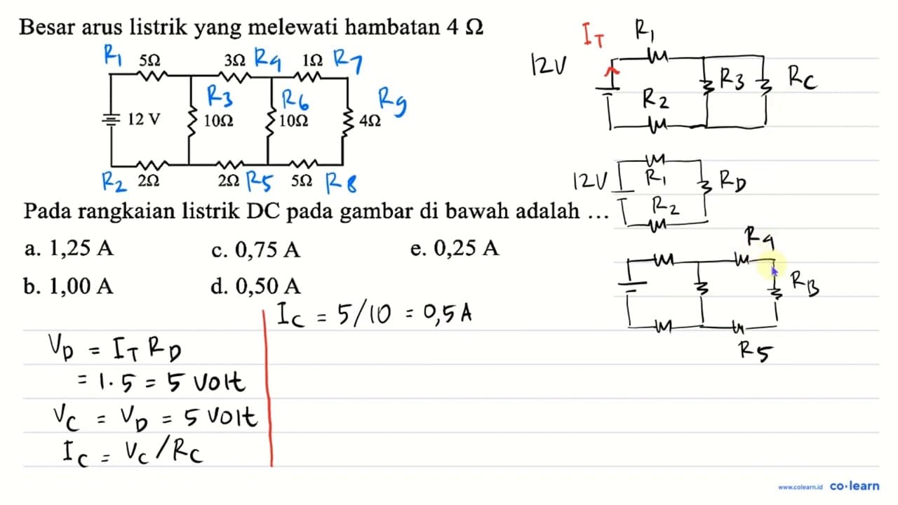 Besar arus listrik yang melewati hambatan 4 Omega Pada