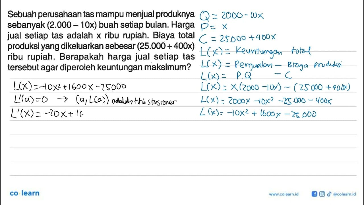 Sebuah perusahaan tas mampu menjual produknya sebanyak