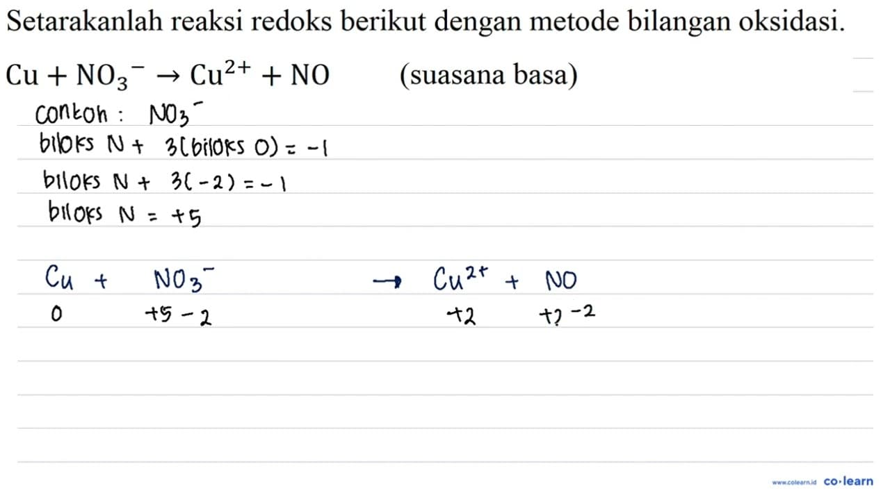 Setarakanlah reaksi redoks berikut dengan metode bilangan