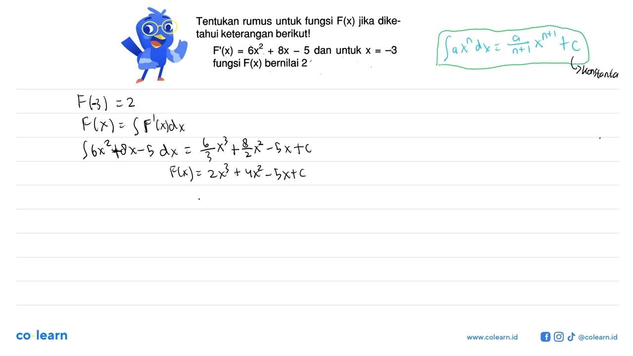 Tentukan rumus untuk fungsi F(x) jika diketahui keterangan