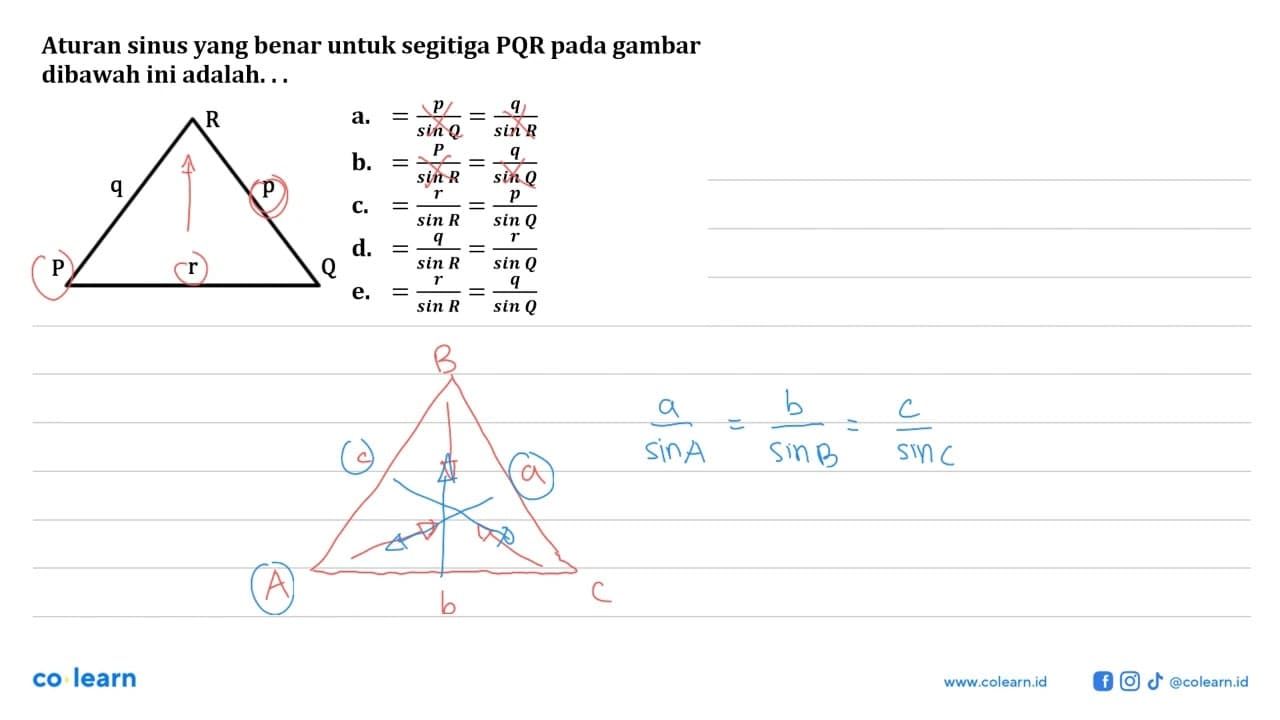 Aturan sinus yang benar untuk segitiga PQR pada gambar