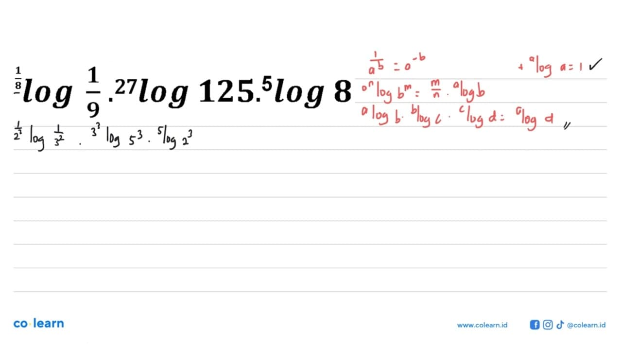 (1/8)log 1/9 . 27log 125 . 5log 8