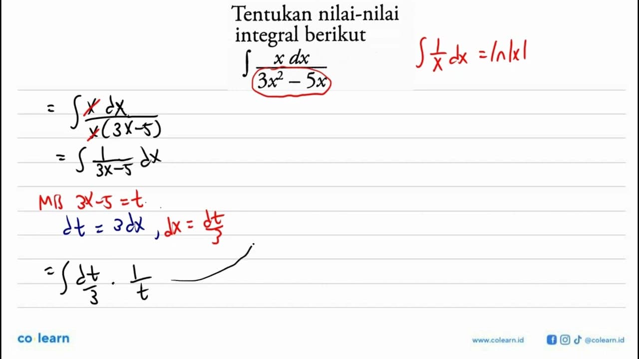 Tentukan nilai-nilai integral berikut integral (x