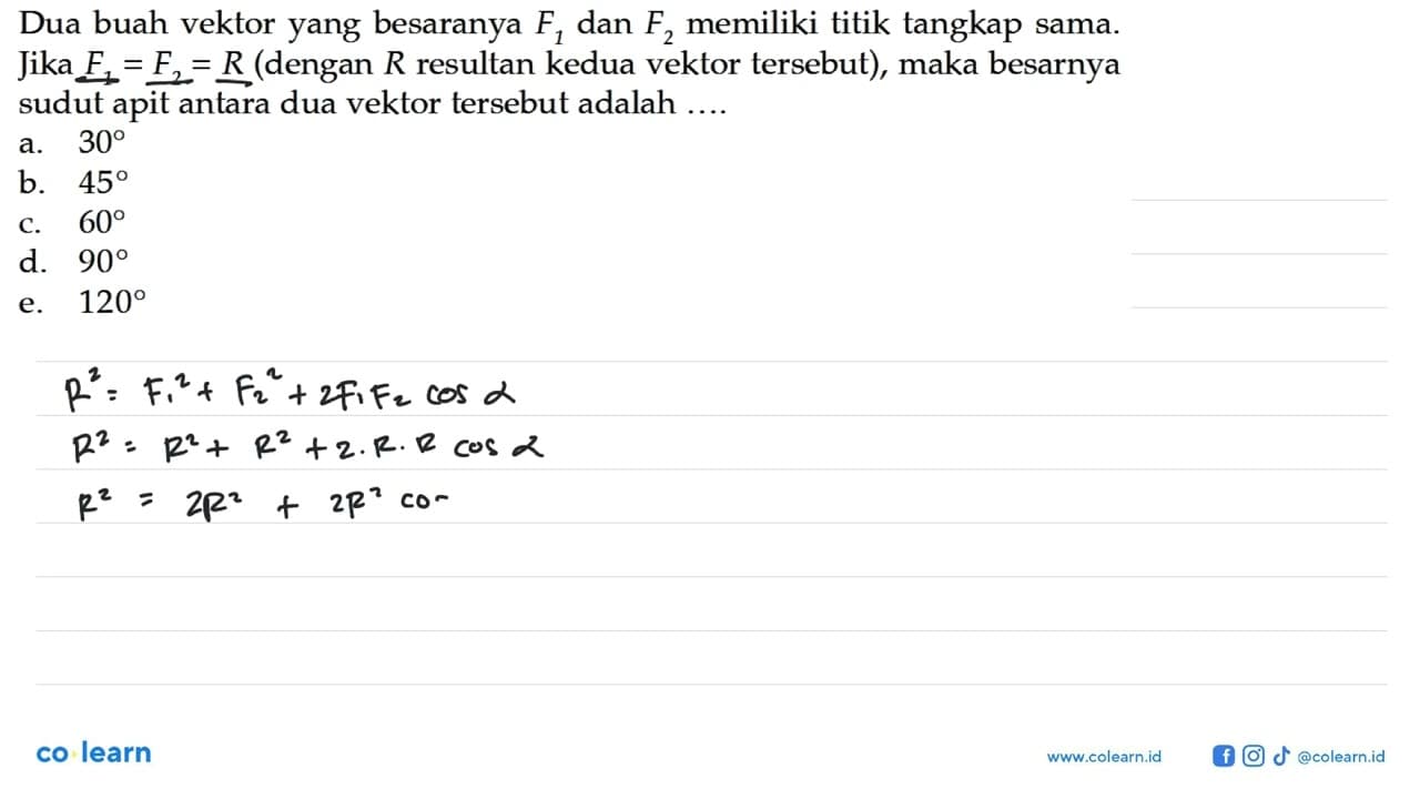 Dua buah vektor yang besaranya F1 dan F2 memiliki titik