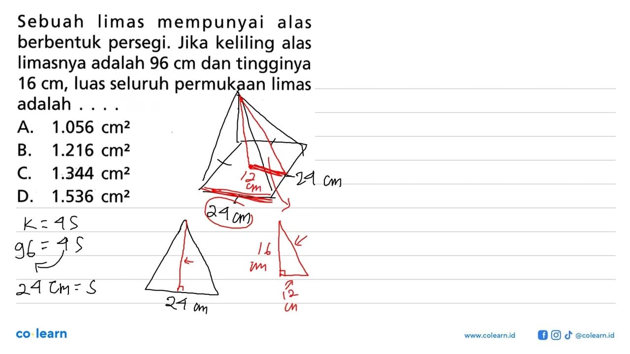 Sebuah limas mempunyai alas berbentuk persegi. Jika