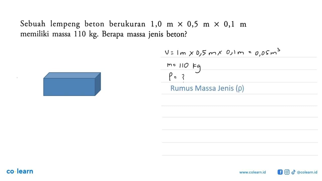 Sebuah lempeng beton berukuran 1,0 m x 0,5 m x 0,1 m