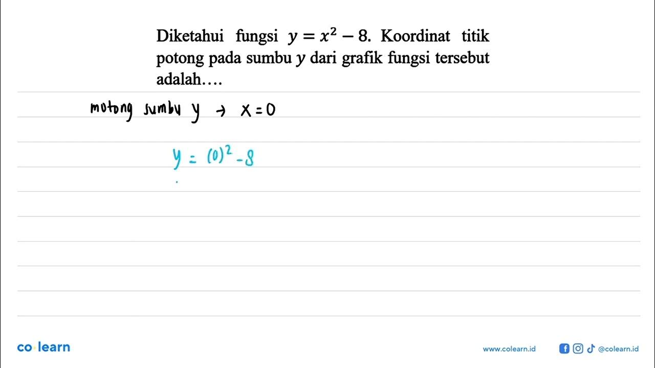 Diketahui fungsi y = x^2 - 8. Koordinat titik potong pada