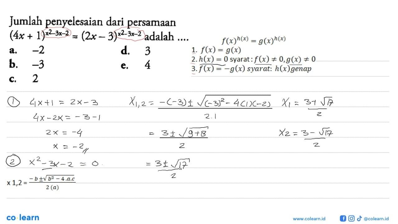 Jumlah penyelesaian dari persamaan