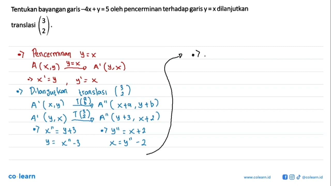 Tentukan bayangan garis -4x+y= 5 oleh pencerminan terhadap