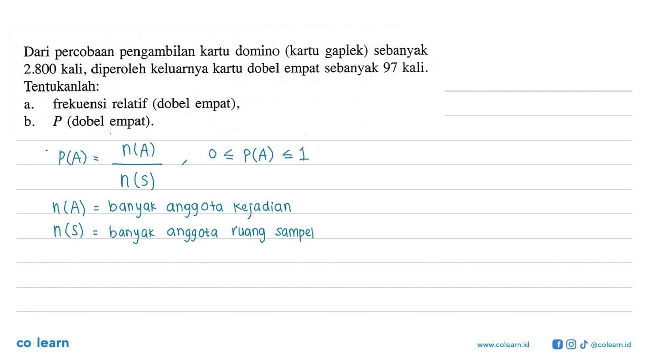 Dari percobaan pengambilan kartu domino (kartu gaplek)