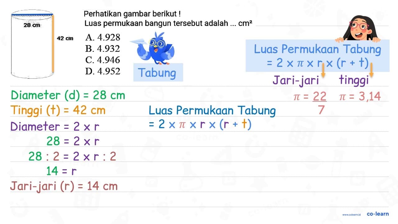 Perhatikan gambar berikut ! 28 cm 42 cm Luas permukaan