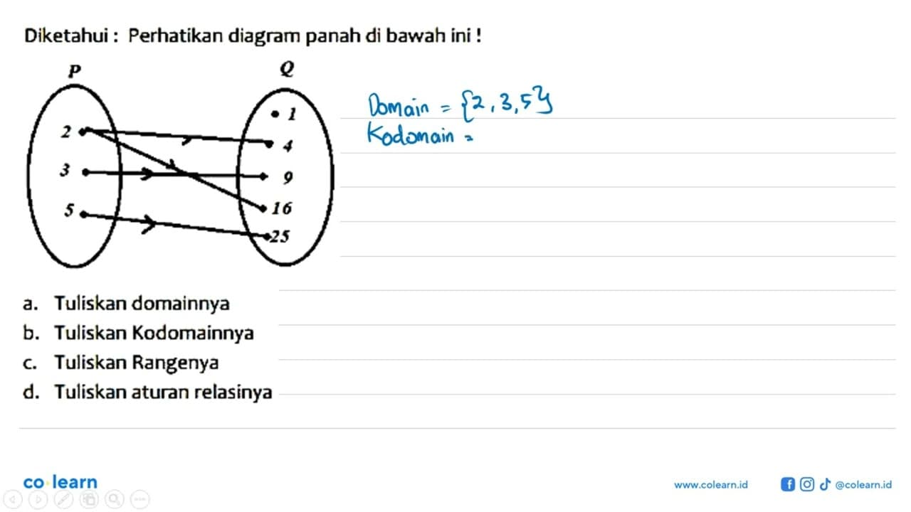 Diketahui : Perhatikan diagram panah di bawah ini! P 2 3 5