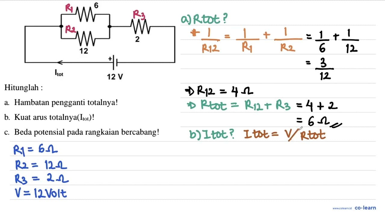 Hitunglah : a. Hambatan pengganti totalnya! b. Kuat arus