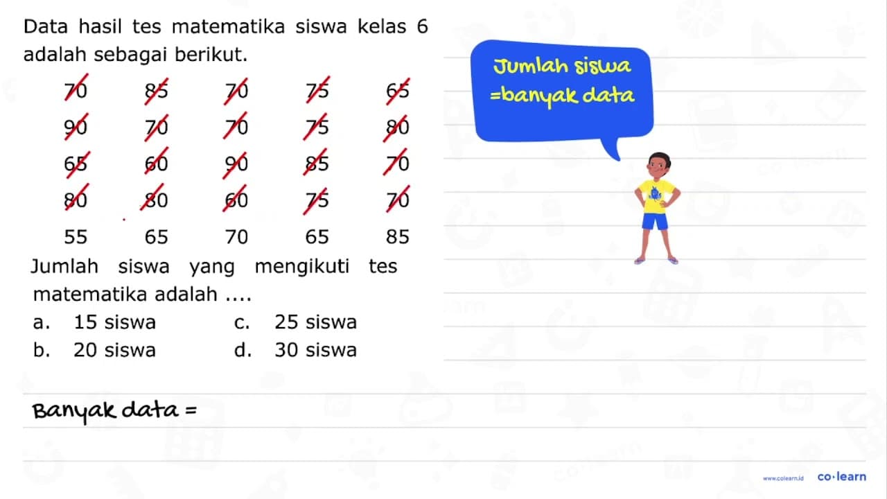 Data hasil tes matematika siswa kelas 6 adalah sebagai