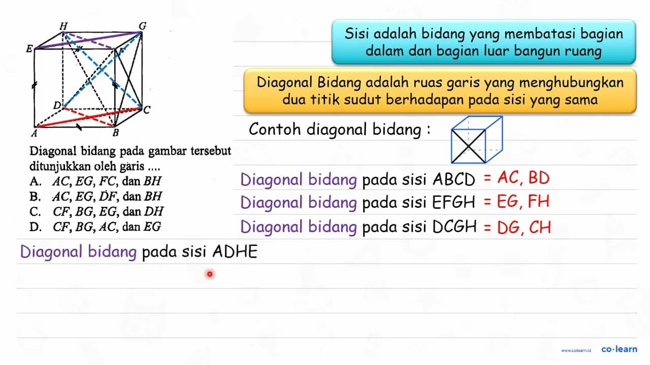 A B C D E F G H Diagonal bidang pada gambar tersebut