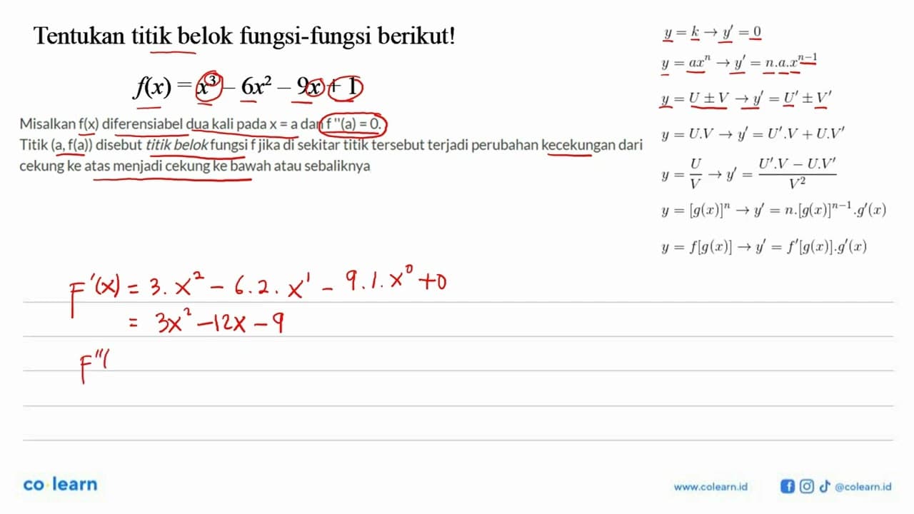 Tentukan titik belok fungsi-fungsi berikut!